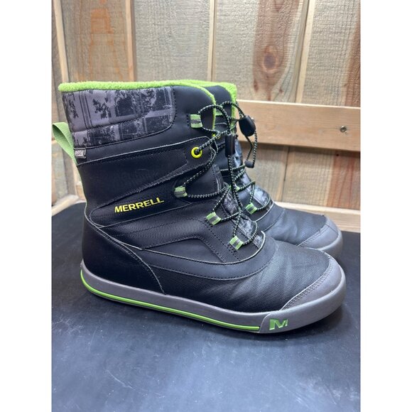 Merrell Boys Insulated Winter Boots Black W/ Green Lining Size 7 Cold Rated -25° - Picture 1 of 9